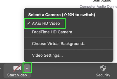 Zoom Menu - Select AV io HD Video