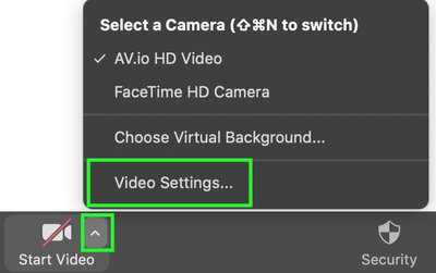 Zoom Menu - Select Video Settings