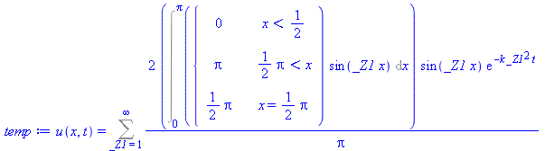u(x, t) = Sum(`+`(`/`(`*`(2, `*`(Int(`*`(piecewise(`<`(x, `/`(1, 2)), 0, `<`(`+`(`*`(`/`(1, 2), `*`(Pi))), x), Pi, x = `+`(`*`(`/`(1, 2), `*`(Pi))), `+`(`*`(`/`(1, 2), `*`(Pi)))), `*`(sin(`*`(_Z1, `*`...
