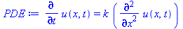 diff(u(x, t), t) = `*`(k, `*`(diff(diff(u(x, t), x), x)))