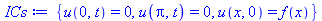 {u(0, t) = 0, u(Pi, t) = 0, u(x, 0) = f(x)}