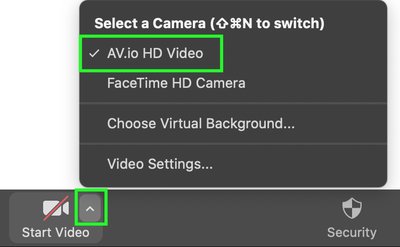 Zoom Menu - Select AV io HD Video