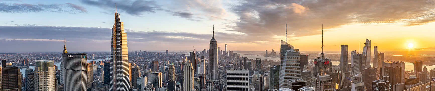 NYC skyline at sunset