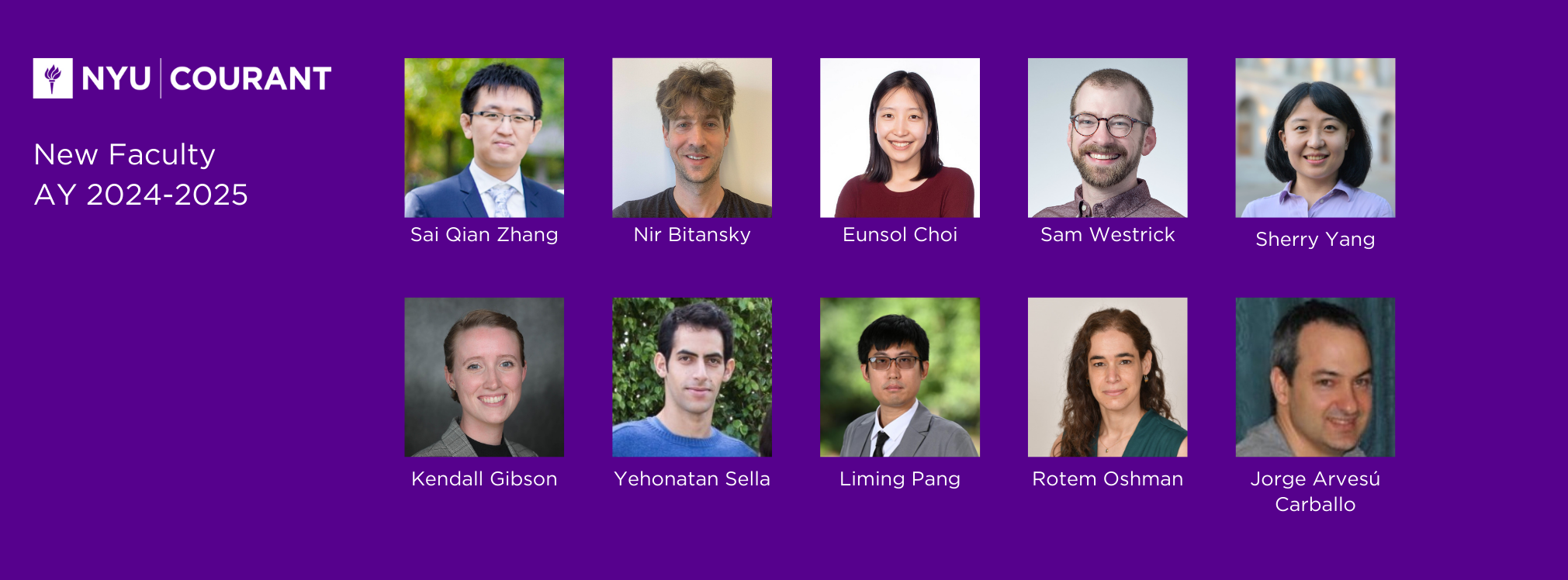 Headshots of 10 professors on a purple background.